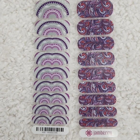 Bundle of 5 Jamberry Half Sheet Nail Wraps Purple Gray White - Picture 3 of 3